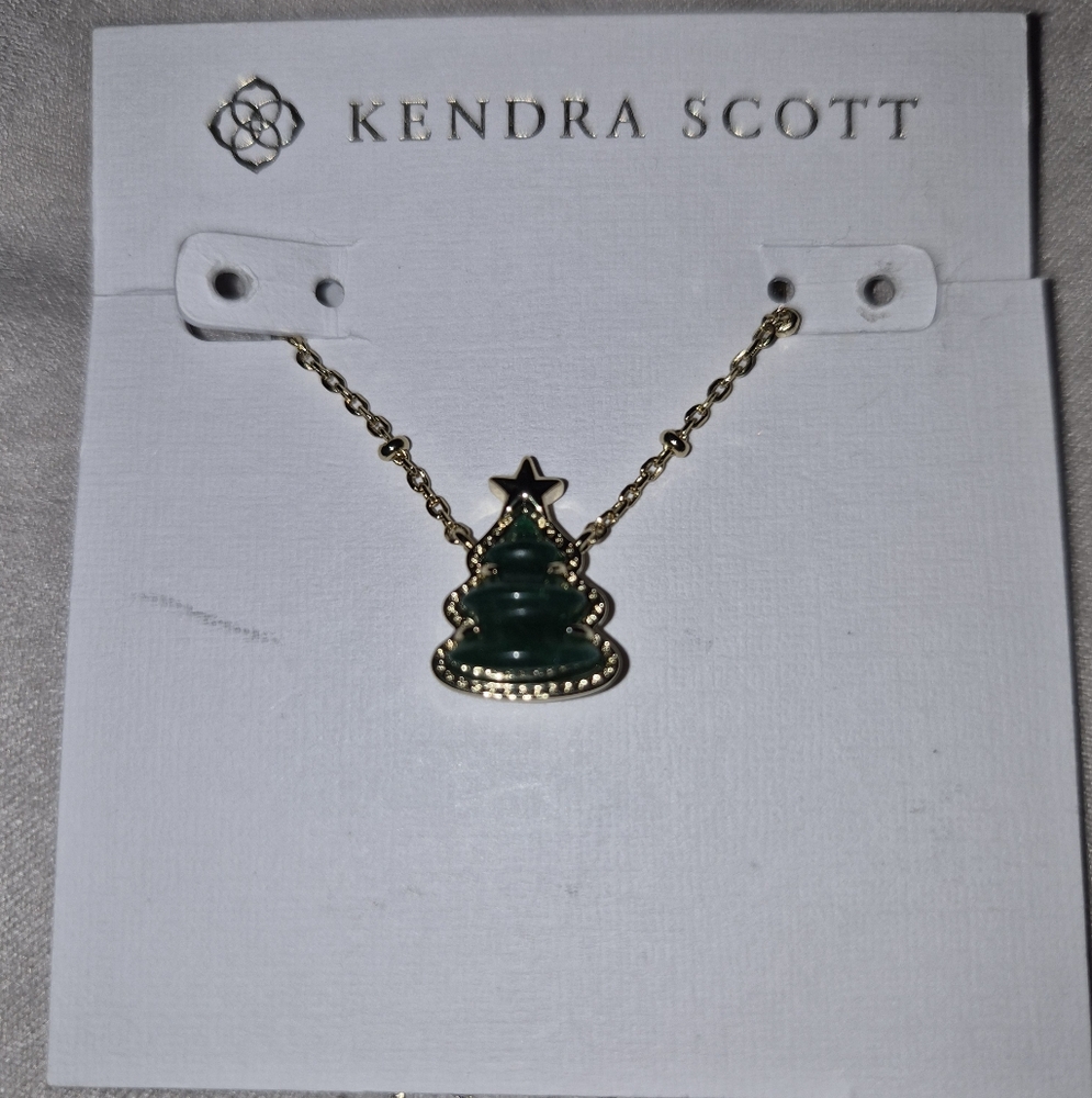 Kendra Scott Emerald Green and Gold Tree Necklace